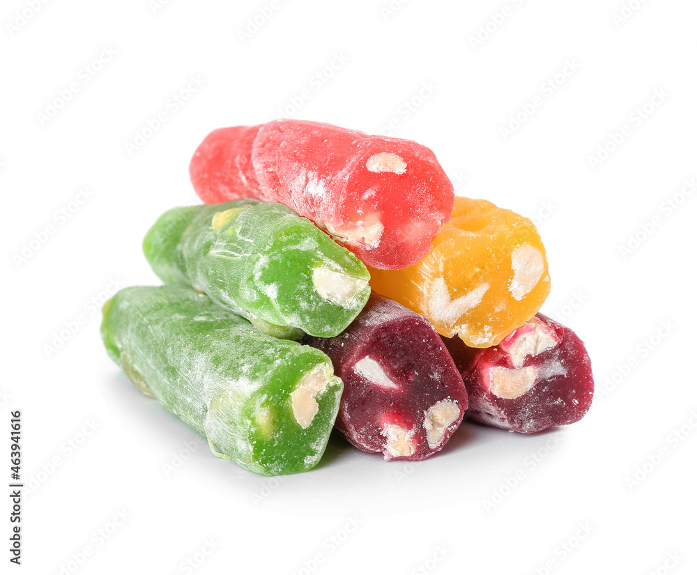 Tasty Turkish delight on white background
