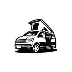 Wall Mural - Campervan silhouette vector isolated in white background. Black and white color campervan