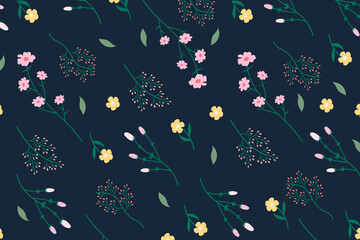 Sticker - Aesthetic wildflower pattern graphic in navy blue