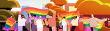 Fototapeta Sport - mix race people holding lgbt rainbow flags gay lesbian love parade pride festival transgender love concept