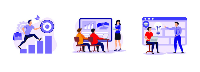 Career development, Workshop, Professional development of teachers. New skills gain abstract concept vector illustration set. 