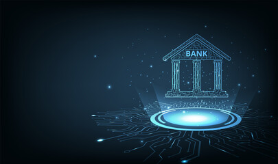 Aufkleber - Banking Technology concept.Isometric illustration of bank on technology circuit lines background.Digital connect system.Financial technology concept.Vector illustration.EPS 10.