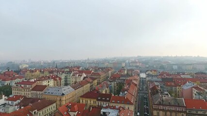 Wall Mural - Aerial view of the city of Prague, Czech Republic. Prague in autumn in foggy weather