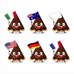 Canvas Print - Slice of chocolate tart cartoon character bring the flags of various countries