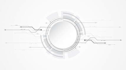 Wall Mural - grey white abstract technology background with various technology elements hi-tech communication con