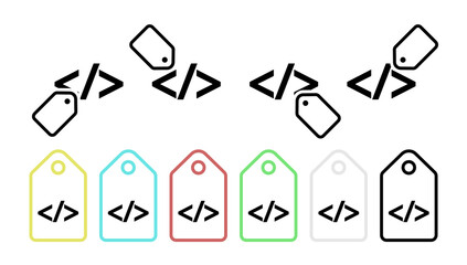 Webcode character vector icon in tag set illustration for ui and ux, website or mobile application