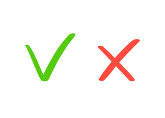 Aufkleber - Green check and red cross mark. Hand drawn doodle sketch style. Vote, yes, no drawn concept. Checkbox, cross mark vector illustration.