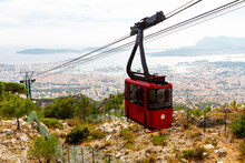 Photo Of Cable Car To Mount Faron, View Of French City Toulon In Background.