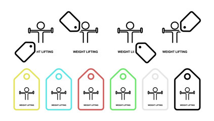 Sticker - Weight lifting vector icon in tag set illustration for ui and ux, website or mobile application