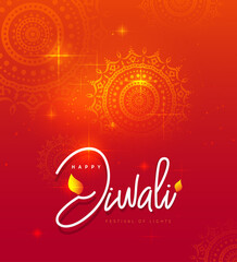 Wall Mural - Diwali Festival Background with Round Floral Ornament - Diwali Background Template with Floral Ornate