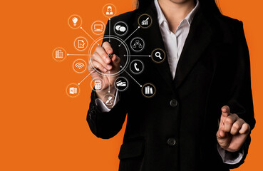 Business women using tablet and stock market charts.