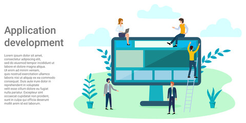 Wall Mural - application development.people are engaged in writing code, programming and developing mobile platfo