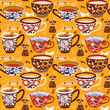 Tea mug vector texture pattern. Teatime Seamless pattern.