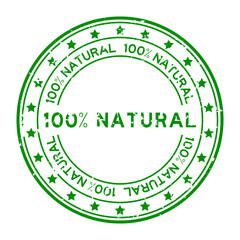 Poster - Grunge green 100 percent natural word round rubber seal stamp on white background