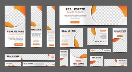 Wall Mural - real estate web banner design template set. vertical, horizontal and square banners with standard si