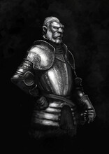 Portrait Of A Monster In Knightly Armor Of The Renaissance.  2D Illustration, Digital Art Style, Illustration Painting 