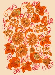 Hand painted in Russian tradition. Russian traditional decorate artwork. Floral patterns.