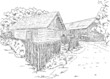 Vector - drawing rural landscape, old village