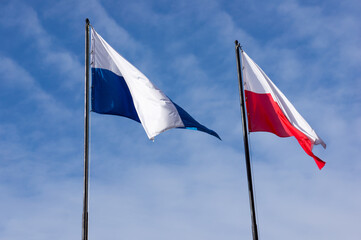 Flags against the blue sky