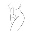 Silhouette of a nude curvy woman line art on white isolated background. Plus size model, body positive concept. Vector illustration