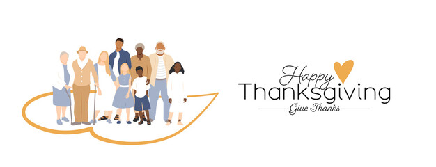 Wall Mural - Happy Thanksgiving card. Multicultural family.