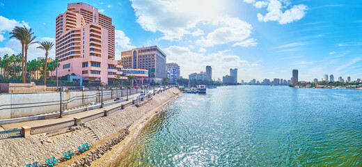 Wall Mural - Panorama f Nile embankment with modern hotels, Cairo, Egypt