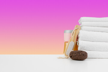 Wall Mural - Spa still life with stacked towels and spa stone