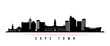 Cape Town skyline horizontal banner. Black and white silhouette of Cape Town, South africa. Vector template for your design.