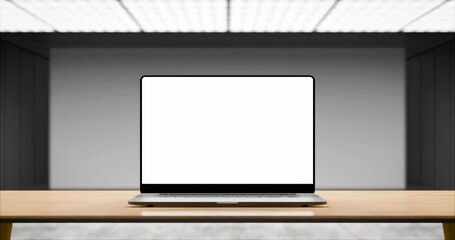 Wall Mural - laptop with blank screen mockup – smooth camera slide and light-up animation – alpha matte included 