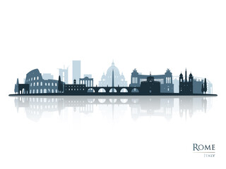 Wall Mural - Rome skyline silhouette with reflection. Landscape Rome, Italy. Vector illustration.