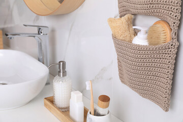 Sticker - Countertop and storage with essentials in bathroom. Stylish accessory