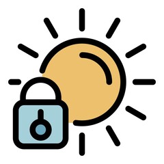Wall Mural - Sunscreen padlock icon. Outline sunscreen padlock vector icon color flat isolated