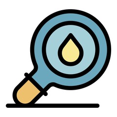 Sticker - Water drop under magnifier icon. Outline water drop under magnifier vector icon color flat isolated