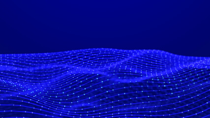Digital landscape with dots and lines. Cyberspace grid. Background concept for your design. 3d