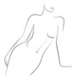 Silhouette of a young slender woman standing leaning on the palm one line art on white isolated background. Vector illustration 