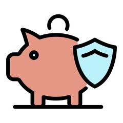 Canvas Print - Piggy bank protect icon. Outline piggy bank protect vector icon color flat isolated