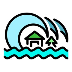 Wall Mural - Summer tsunami icon. Outline summer tsunami vector icon color flat isolated