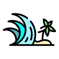 Sticker - Palm tree tsunami icon. Outline palm tree tsunami vector icon color flat isolated