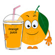 Orange juice and cartoon orange. Vector illustration.