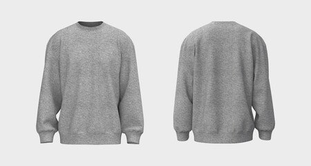 Blank sweatshirt mock up in front and back views, 3d rendering, 3d illustration