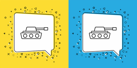 Sticker - Set line Military tank icon isolated on yellow and blue background. Vector