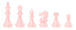© SuppakornSomnuk - isolated rose gold chess set chess piece king, queen, bishop, knight horse, rook, pawn on white background. business, competition, strategy, decision concept.