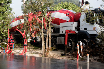 Sticker - mixer trucks delivering concrete to the construction site