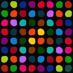 Poster - Colored shapes on a black background. Simple pebbles or shapeless images of different colors, like a mosaic. Vector.
