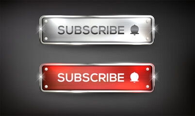 Wall Mural - buttons subscribe steel color red and silver on background color black