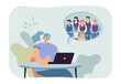 © SurfupVector - Online lesson with teacher and students. Woman using laptop, communicating with school children flat vector illustration. Distance education concept for banner, website design or landing web page