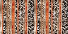 Seamless Tribal Ethnic Stripe Grungy Border Surface Pattern Design For Print. High Quality Animal Fur Skin Inspired Illustration. Faded Rug Or Carpet Like Cover Graphic Tile. Thick Line Textures.