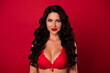 © deagreez - Portrait of attractive glamorous vamp nude chic wavy-haired girl lover lady isolated over shine red color background