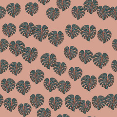 Vintage tropical monstera leaves seamless pattern. Retro botanical foliage plants wallpaper.