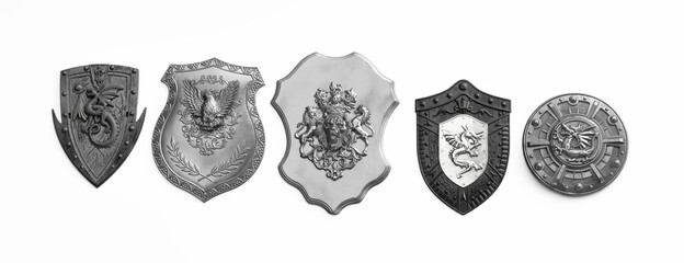 Poster - collection of medieval shields Isolated on white background